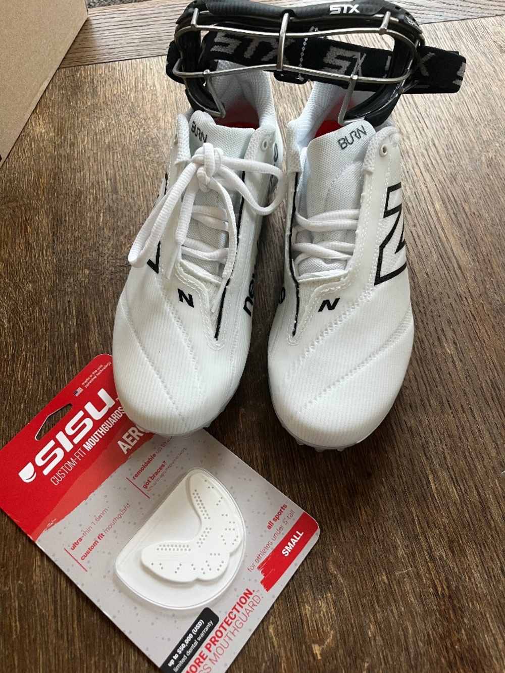 New Balance Burn X4 Lax Lacrosse Cleats bundle.. STX goggles  mouthguard